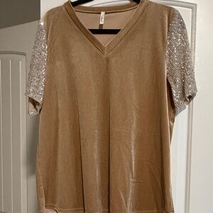 Glamorous Tan Sequin Sleeve Women's Top